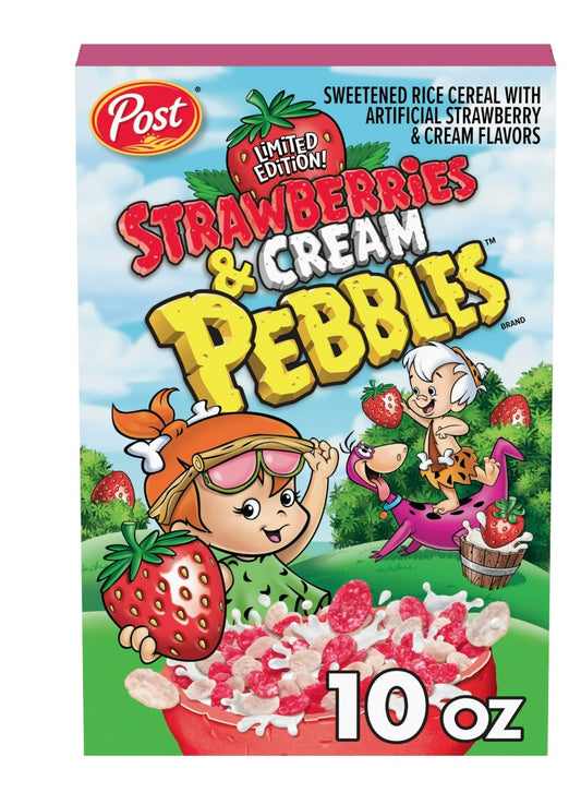 Fruity PEBBLES Strawberries and Cream Cereal, Gluten-Free, Rice Cereal, Crunchy 10 oz Box