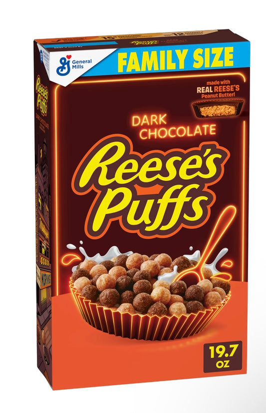 REESE'S PUFFS Dark Chocolate Cereal, with Real REESE'S Peanut Butter, Family Size, 19.7 oz