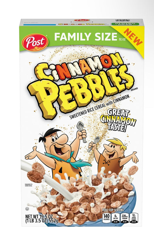 Post Cinnamon Pebbles Breakfast Cereal, Gluten Free, Family Size Box, 19.5 oz