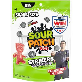 SOUR PATCH KIDS Strikers Black Raspberry Soft & Chewy Gummy Candy, Share Size